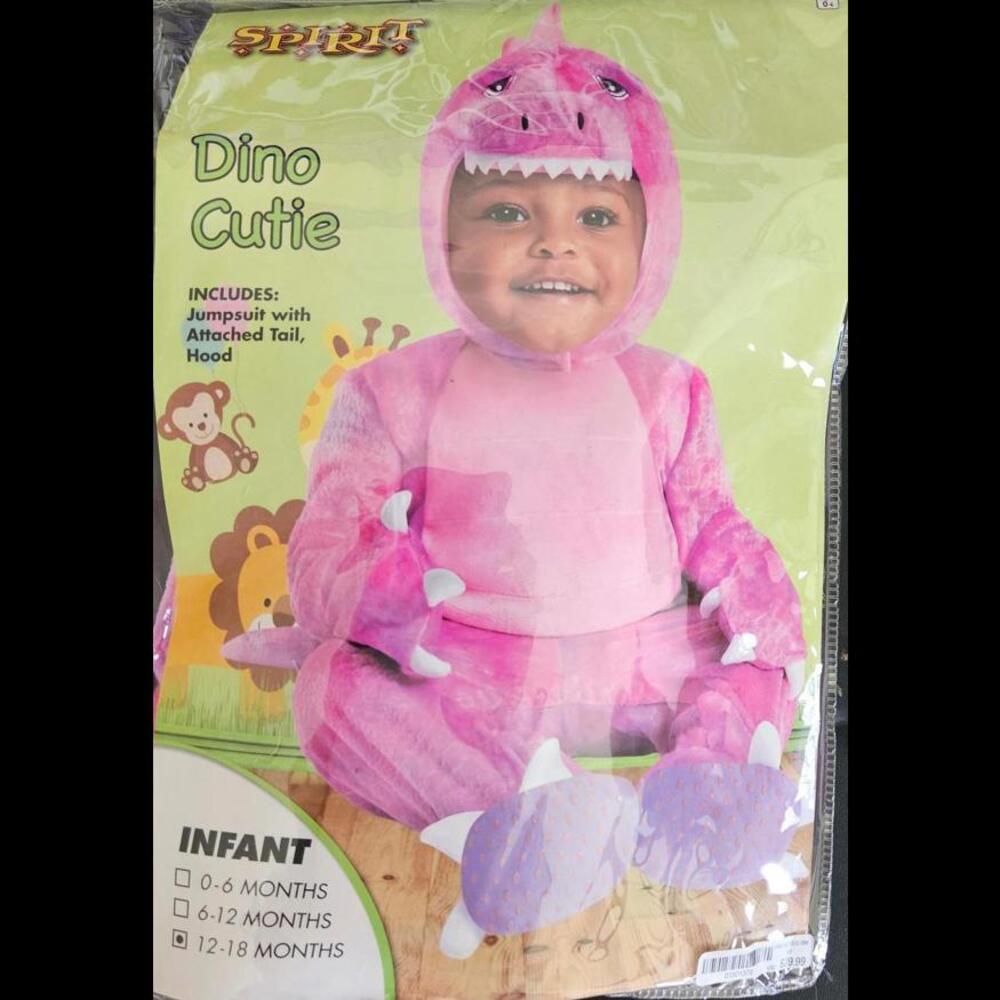 Adorable Infant Dino Costume - Pink Jumpsuit with Attached Tail and Hood